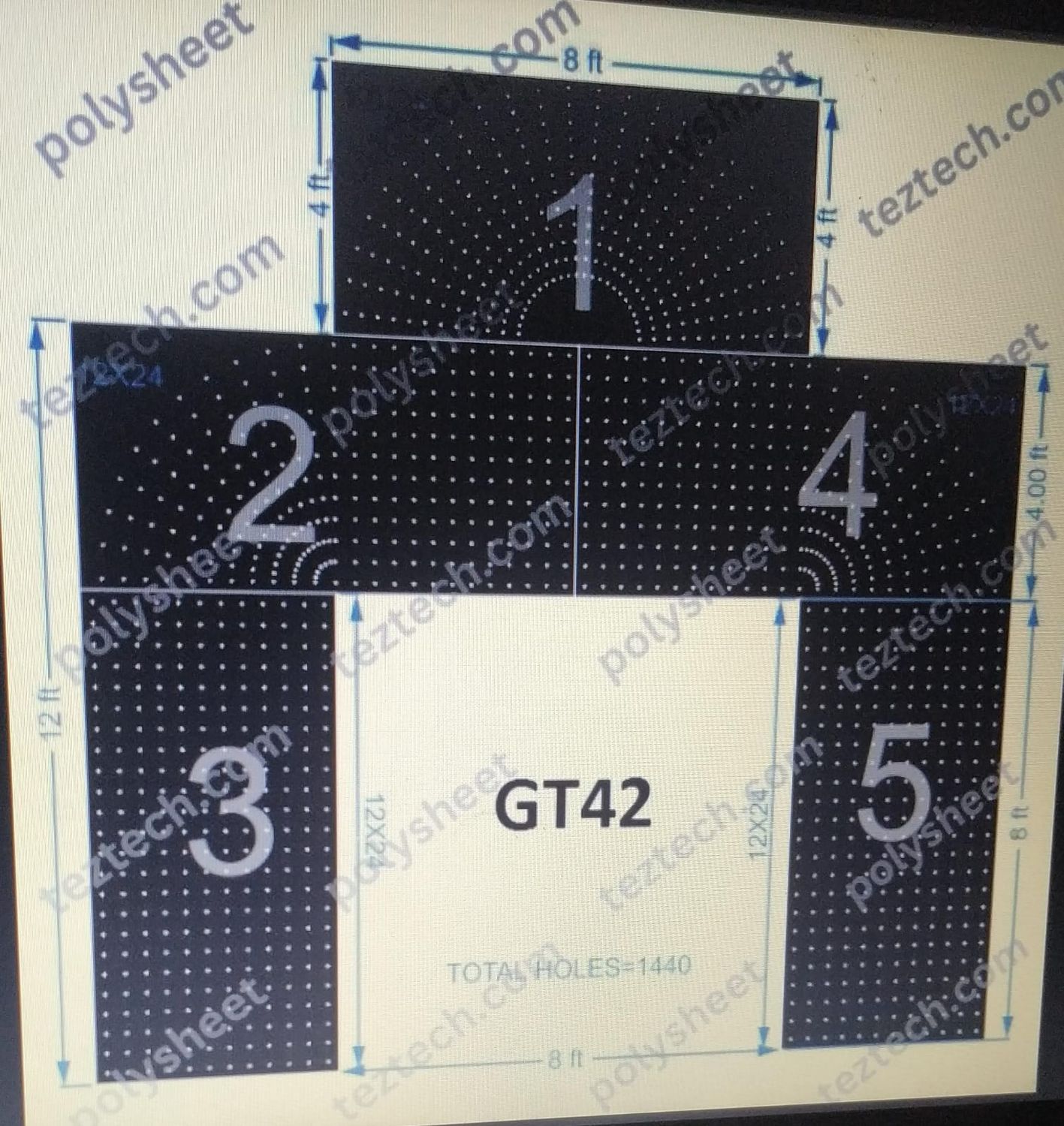 GT42 GATE42 1440 HOLES , 8 FT PILLAR , 12 LED PER LINE