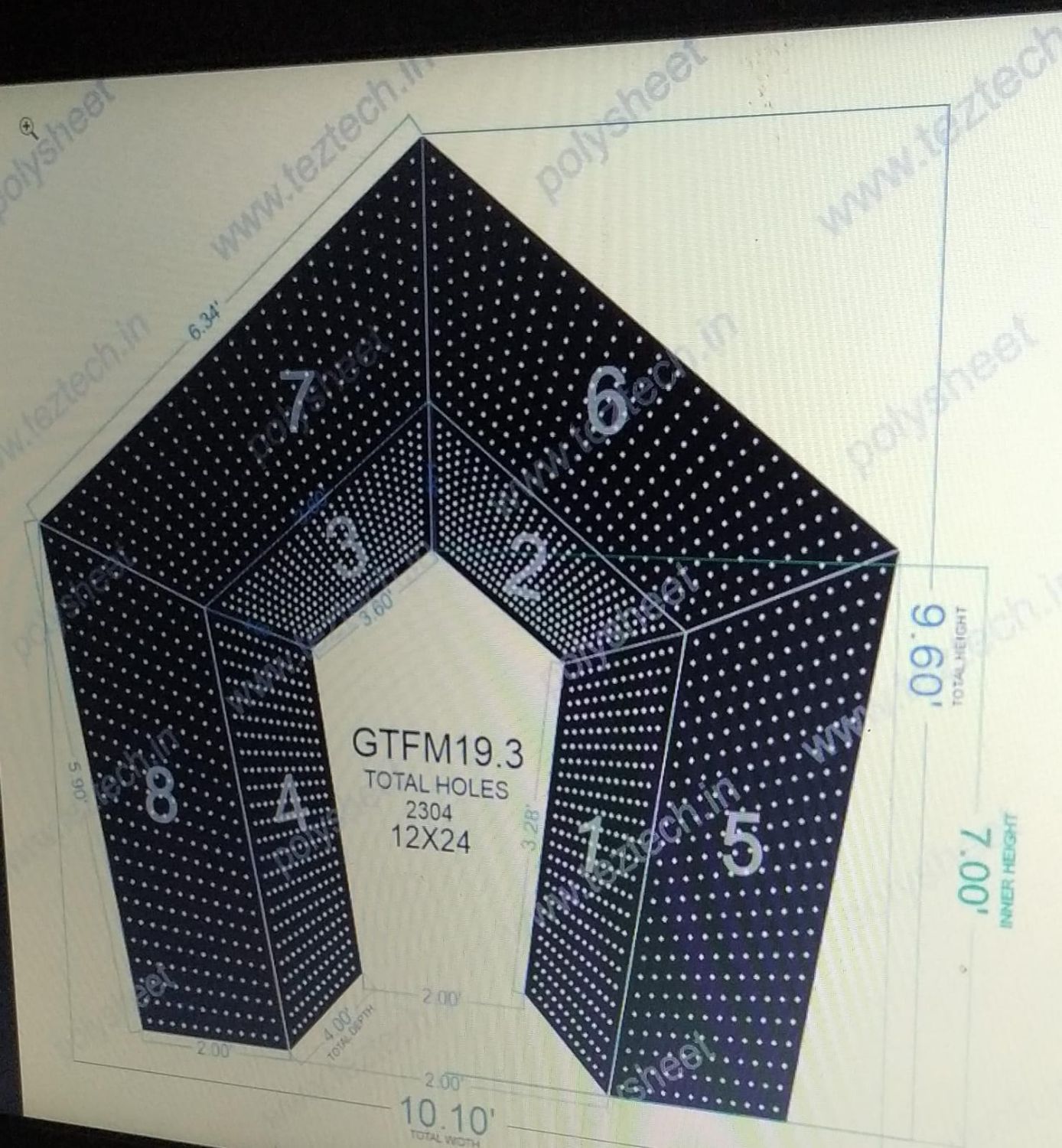GTFM19.3  GATE FOR MURTI  9.6X10.1 FEET 2304 HOLES 12 LED PER LINE(12X24)