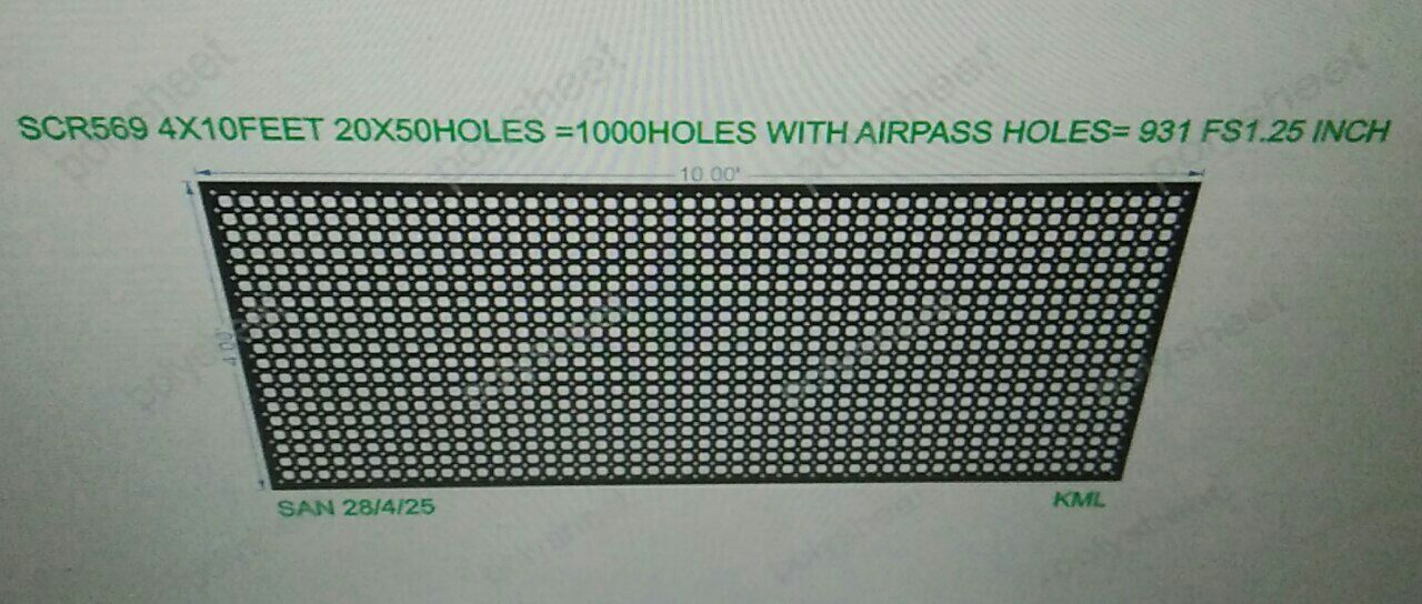SCR569 4X10 FEET 20X50 HOLES SCREEN TOTAL HOLES=1000, WITH AIRPASS HOLES= 931