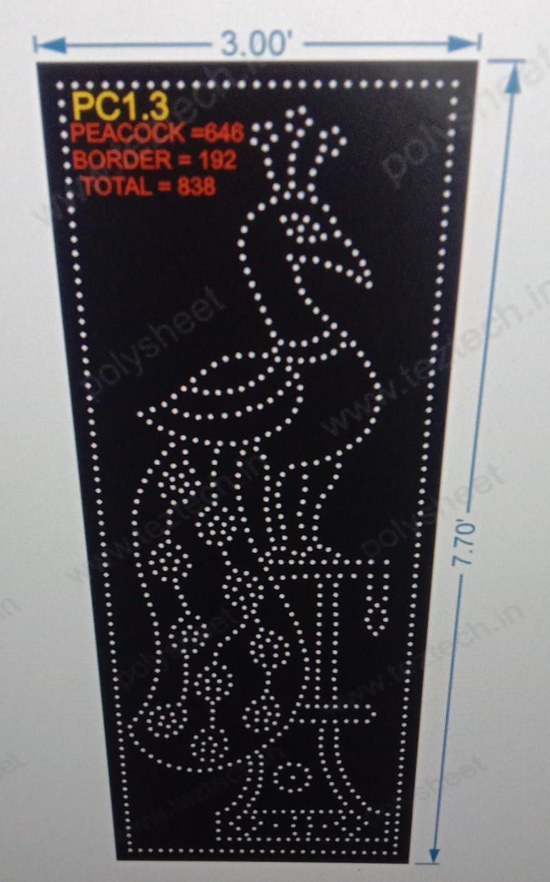 PC1.3 PEACOCK POLY SHEET 3X7.7 FEET 838 HOLES