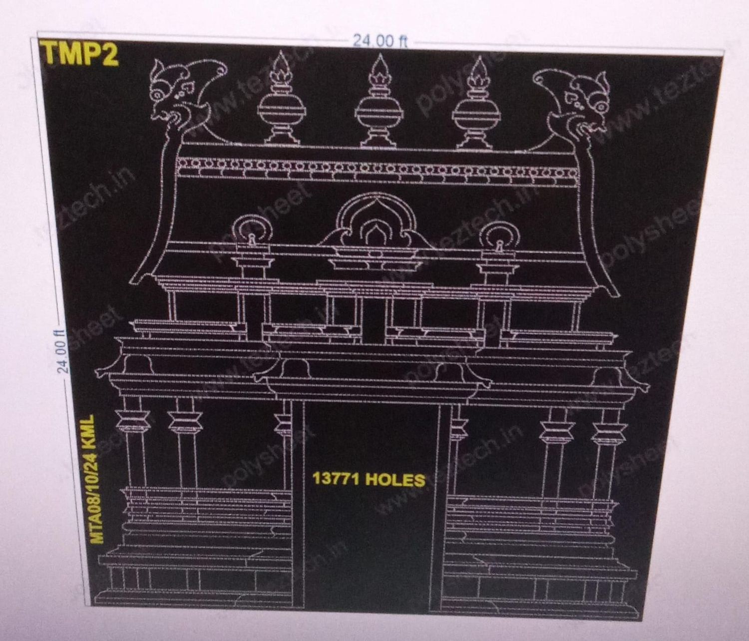 TMP2 SOUTH INDIAN TEMPLE 24X24 FEET 13771 HOLES (6 PARTS )