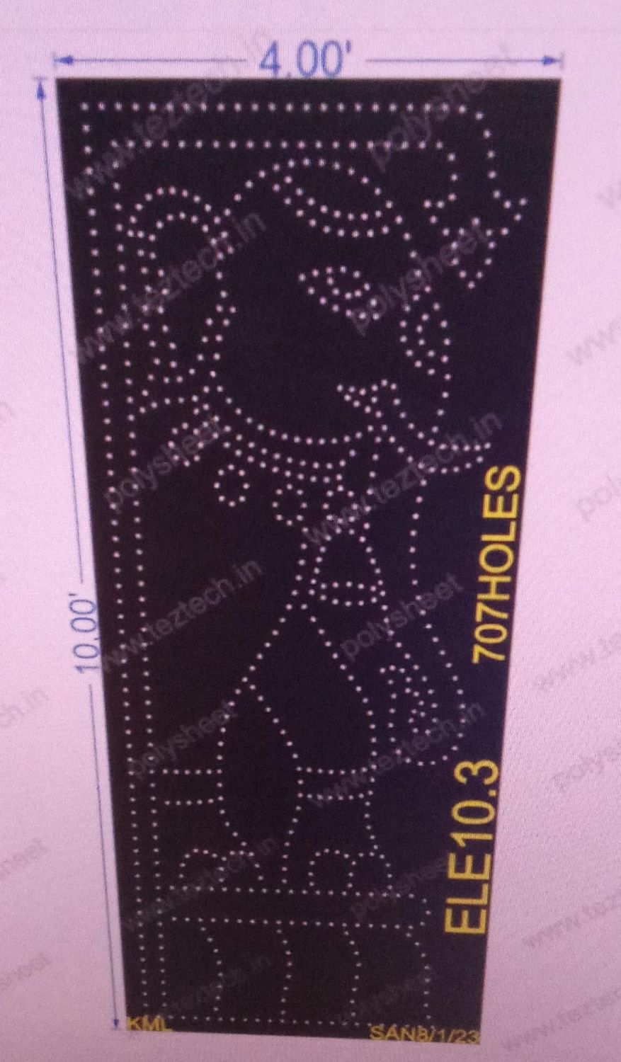 ELE10.3 ELEPHANT WITH BELL 10X4 FEET  707 HOLES