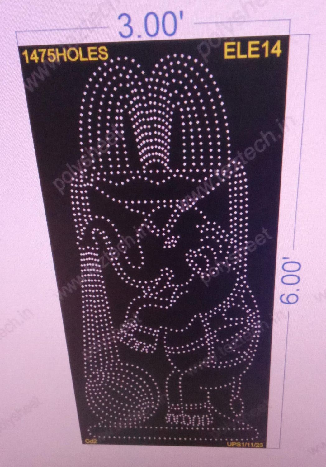 ELE14 ELEPHANT WITH WATER 6X3 FEET 1475 HOLES