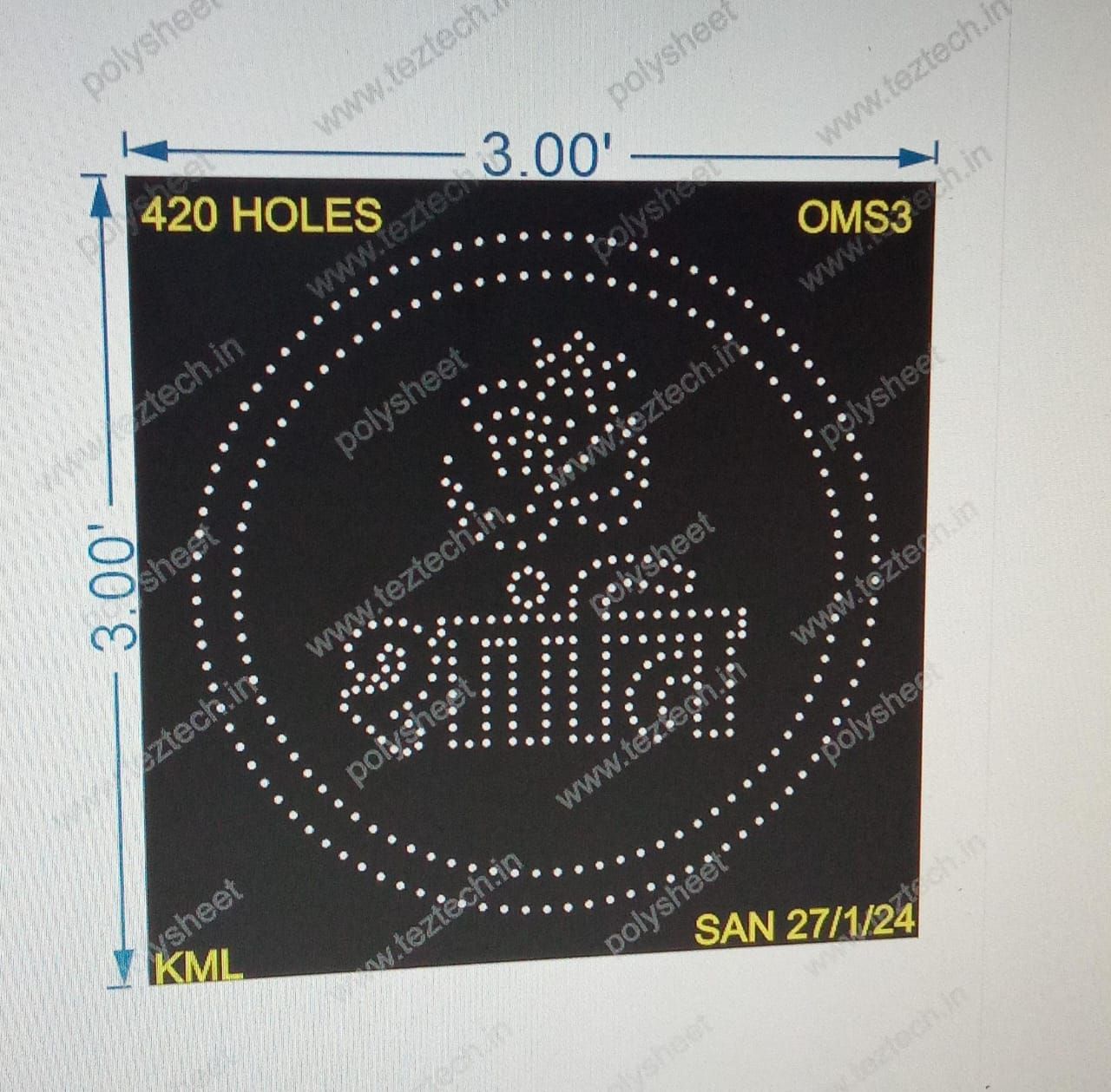 OMS3 OM SHANTI 3X3 FEET 420 HOLES