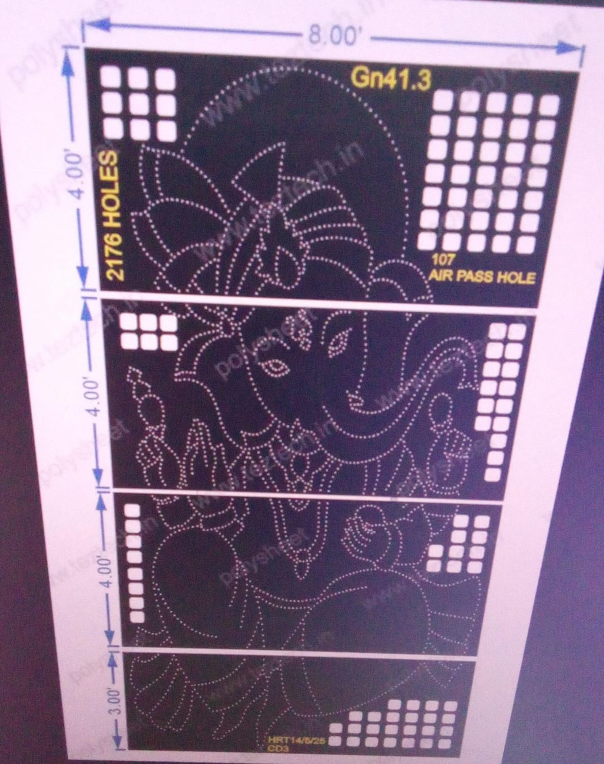 GN41.3 GANESHJI WITH AIR PASS HOLE 15X8 FEET 2176 HOLES ( 4 PARTS)
