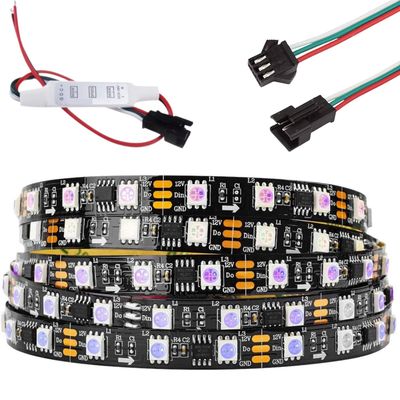 Ws2811 12V RGB Addressable Pixel Led Strip | 60 Led/1M | 5 Meter Roll | Complementary 1 Pair 3 Pin Connector and 12v LED Controller