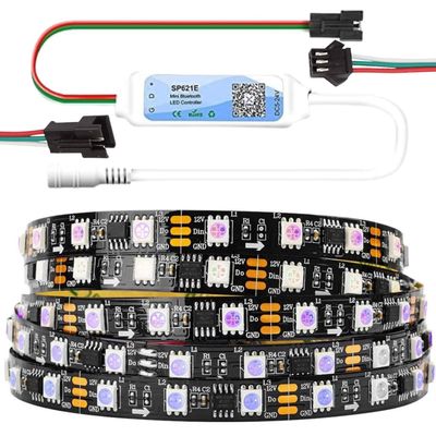 Ws2811 12V RGB Addressable Pixel Led Strip | 60 Led/1M | 5 Meter Roll | Complementary 1 Pair 3 Pin Connector and 12v SP621E 600 LED Controller
