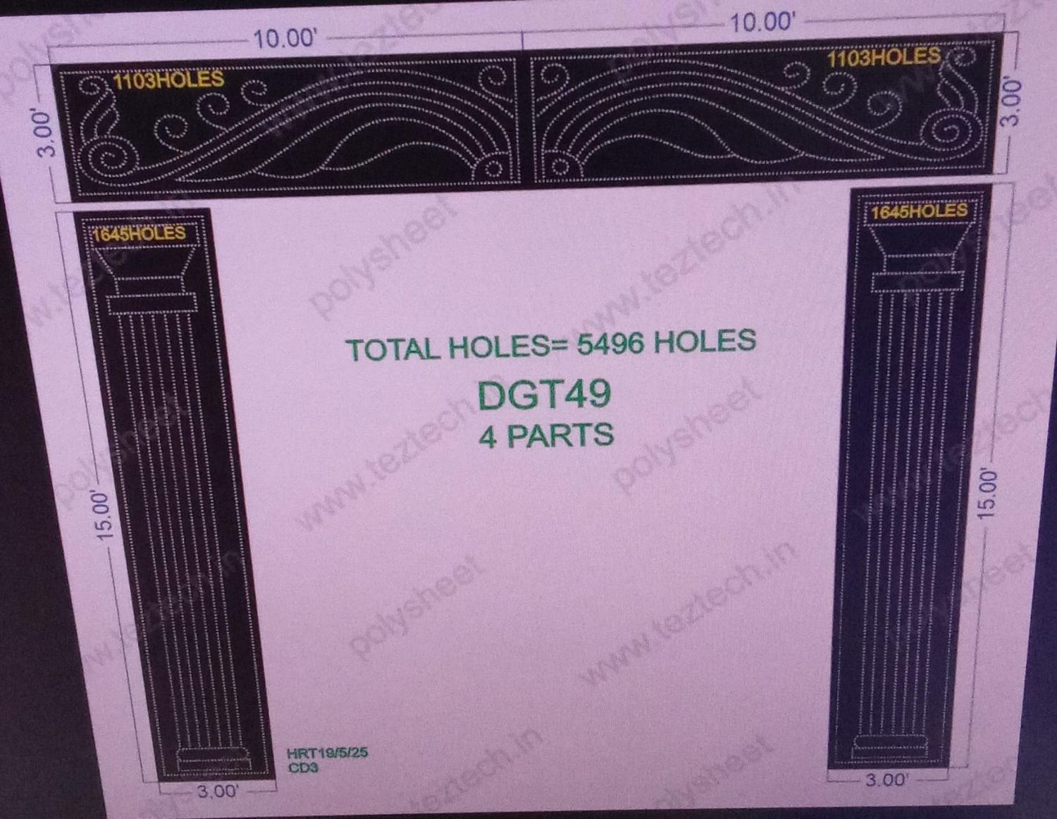 DGT49  DESIGNER GATE  18X20  FEET 5496  HOLES  ( 4PARTS )