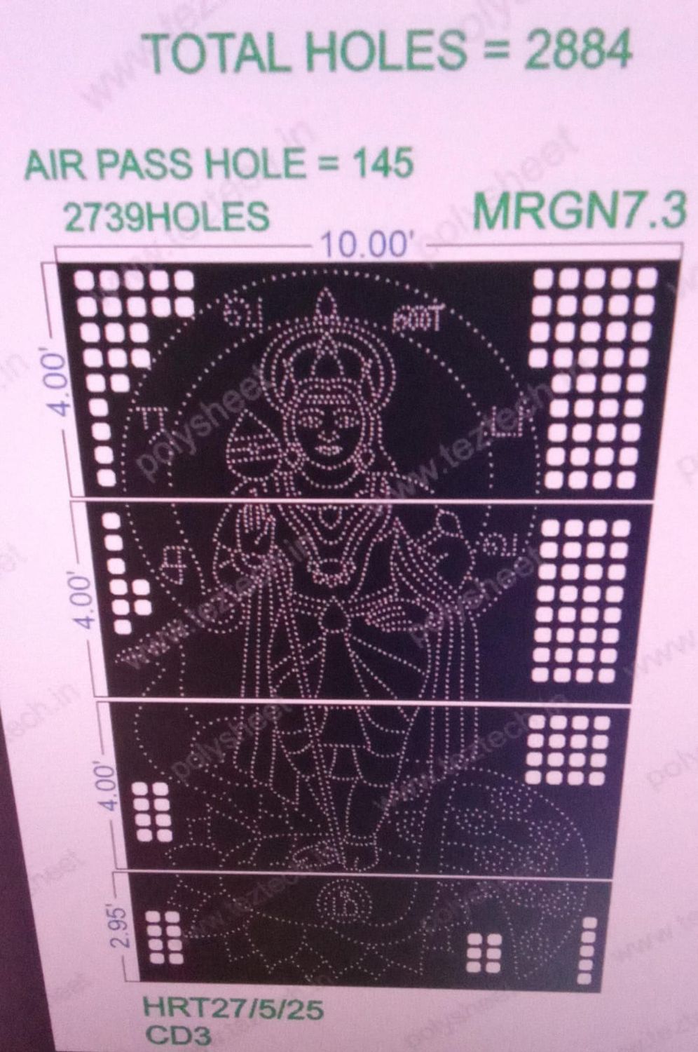 MRGN7.3   MURGAN 14.95 X10 FEET 2884 HOLES (4PARTS)