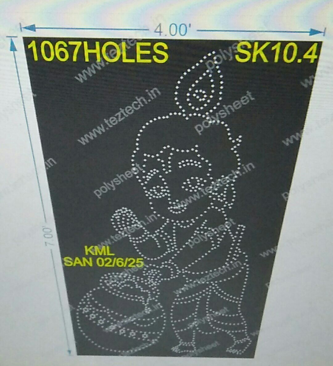 SK10.4 SHREE KRSHNA  1 PART 7X4 FEET 1067 HOLES