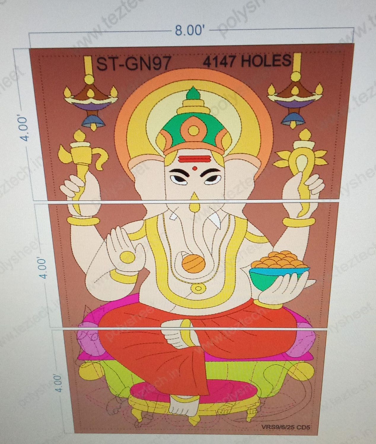 ST-GN97 STICKER GANESHJI 12X8 FEET 4147 HOLES IN 3 PART