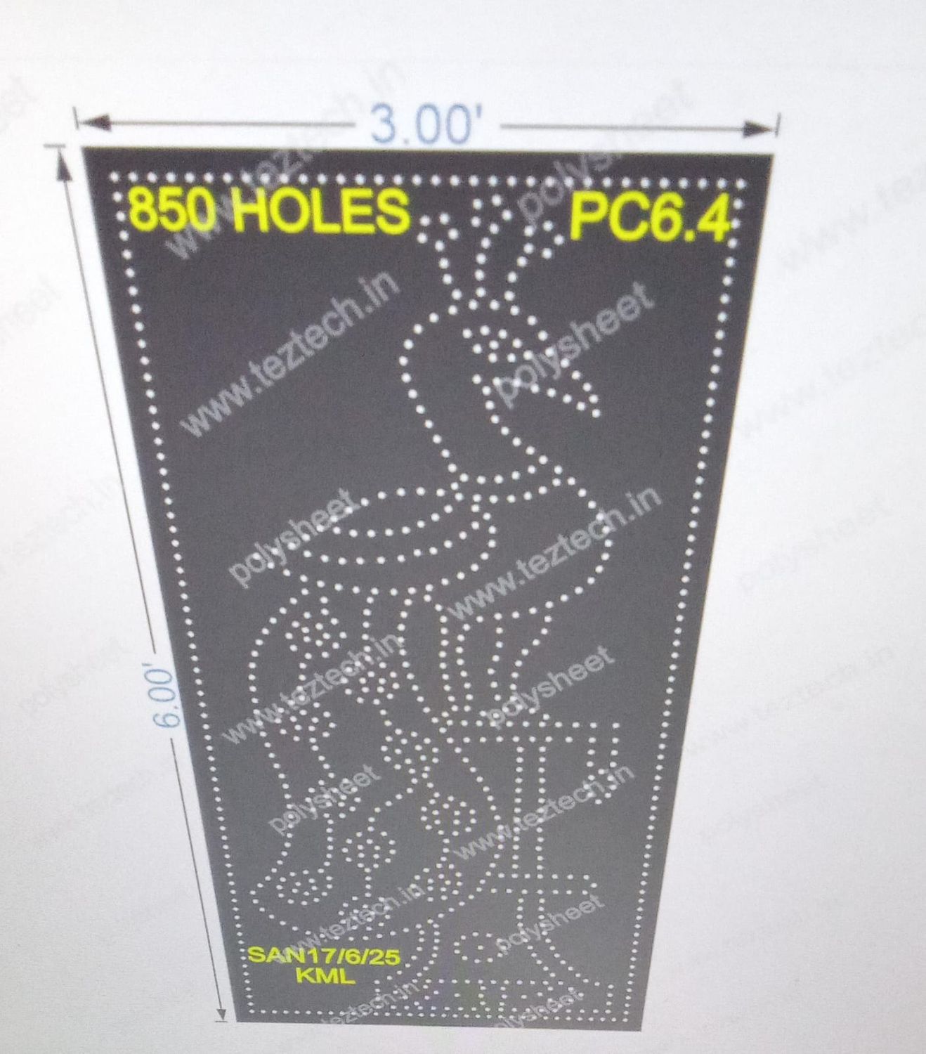 PC6.4 PEACOCK 1 PART 6X3 FEET 850 HOLES
