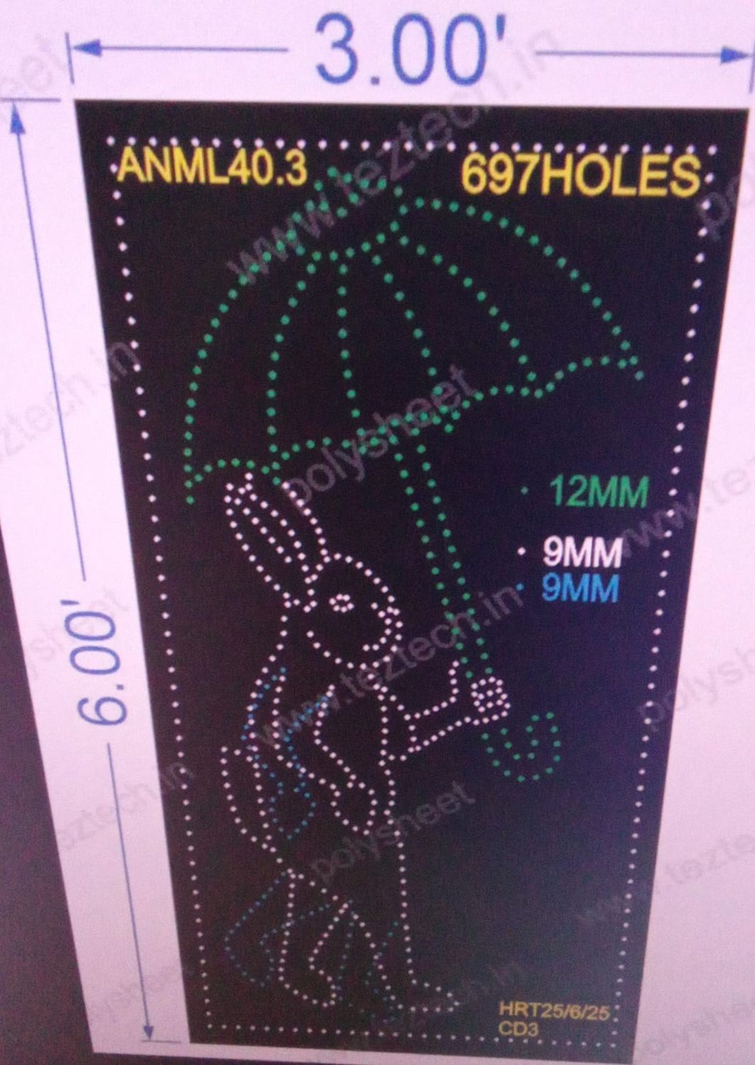ANML40.3  RABBIT WITH UMBRELLA  6X3 FEET 697 HOLES
