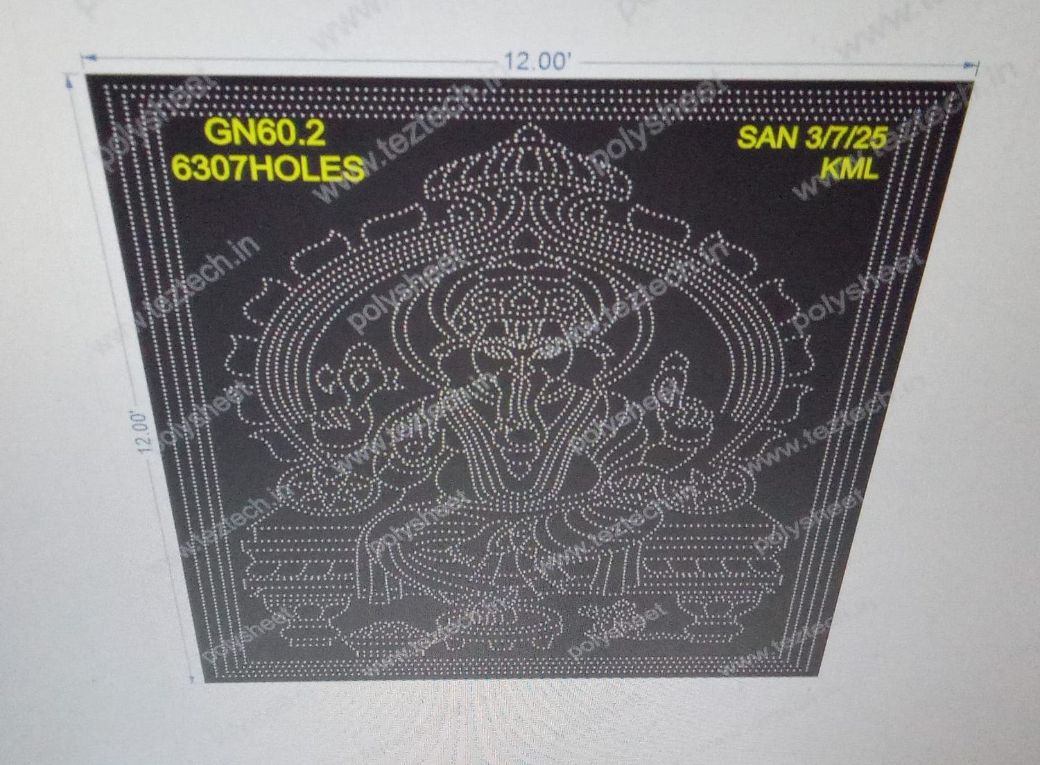 GN60.2 GANPATI JI 3 PARTS 12X12 FEET 6307 HOLES