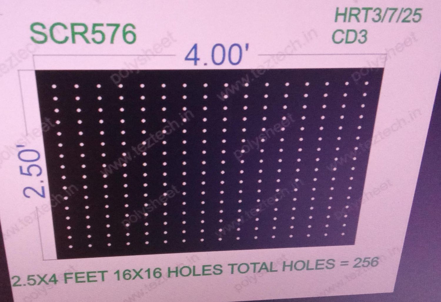 SCR576  2.5X4  FEET 16X16  HOLES  TOTAL HOLES = 256 SCREEN