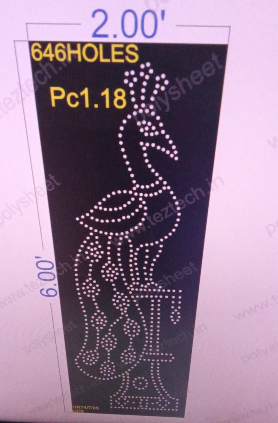 PC1.18  PEACOCK 1 PART 6X2 FEET 646  HOLES