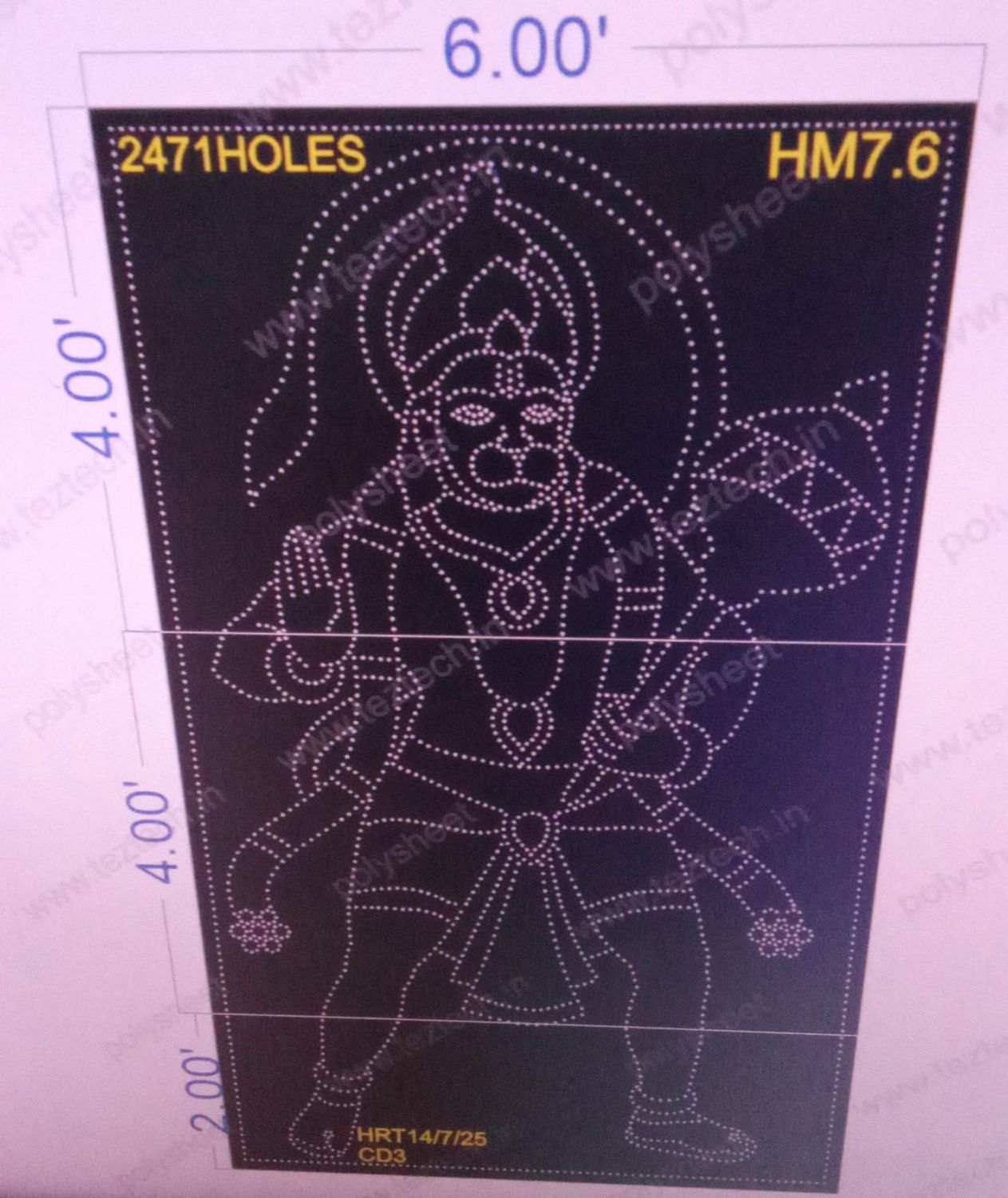 HM7.6  HANUMANJI 10X6 FEET 2471 HOLES (3 PARTS)