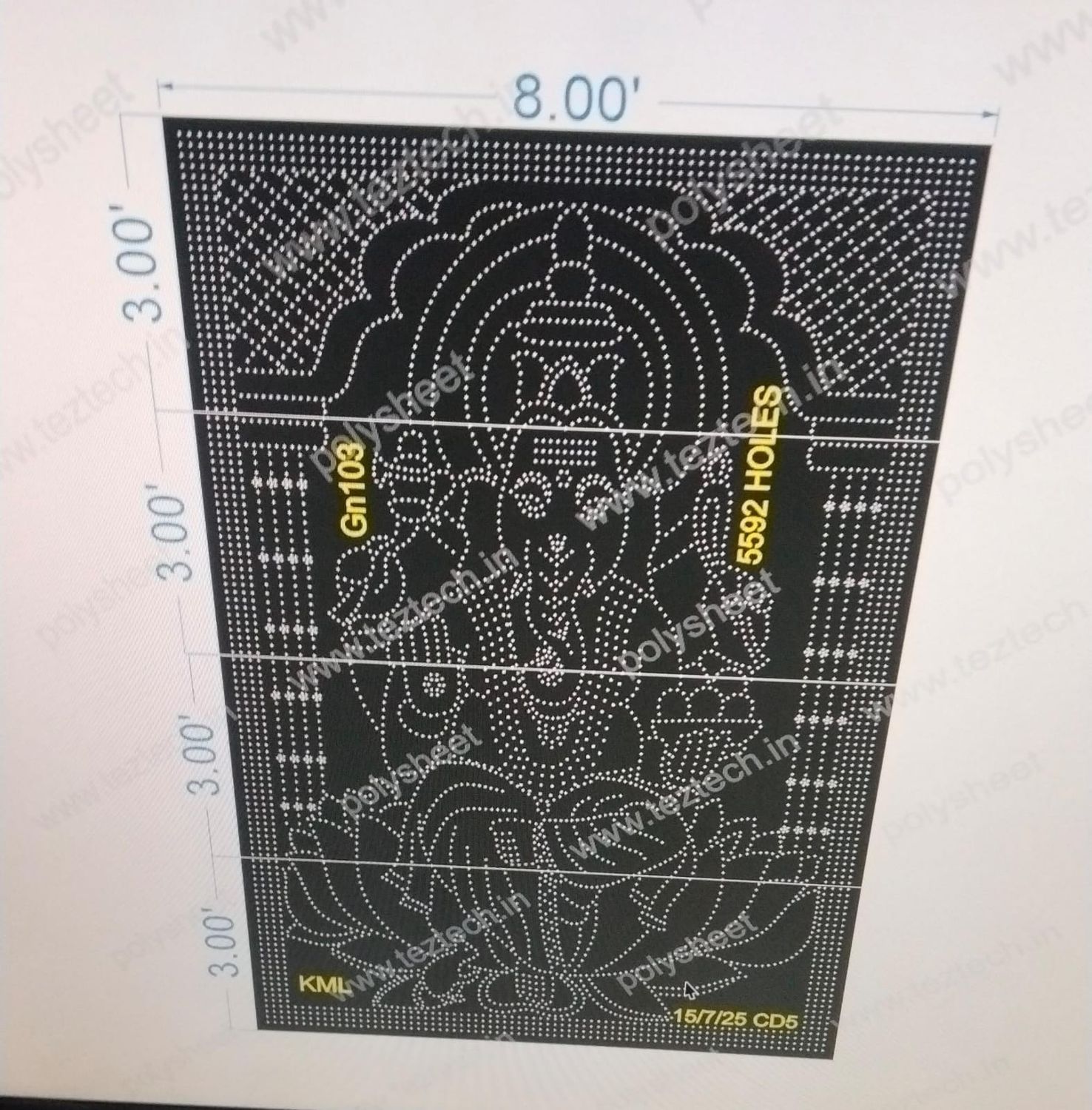 GN103 GANESHJI 4 PARTS 12X8 FEET 5582 HOLES