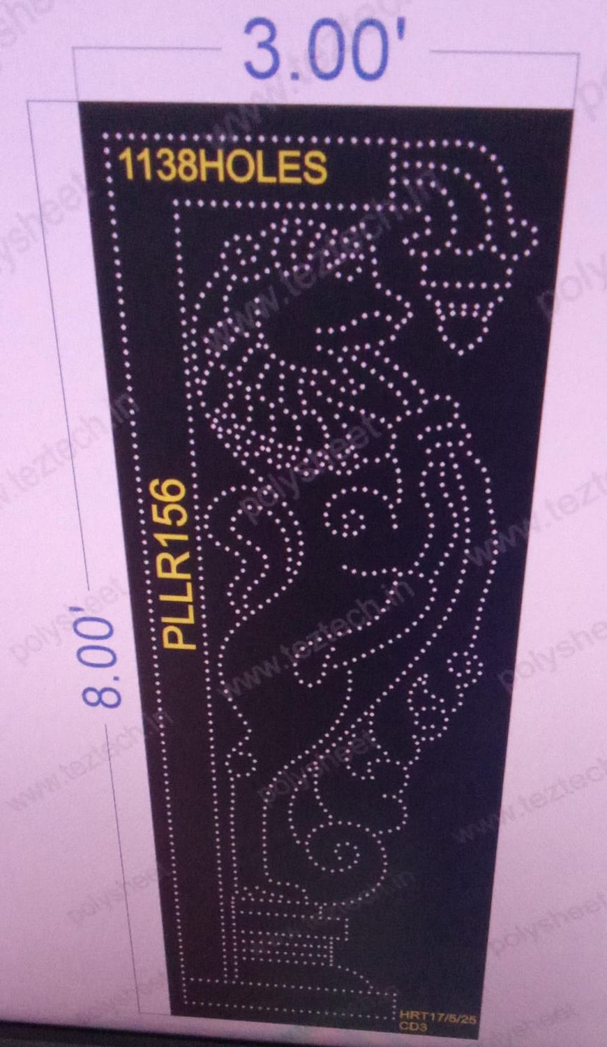 PLLR156 PILLER 1 PART 8X3 FEET 1138  HOLES