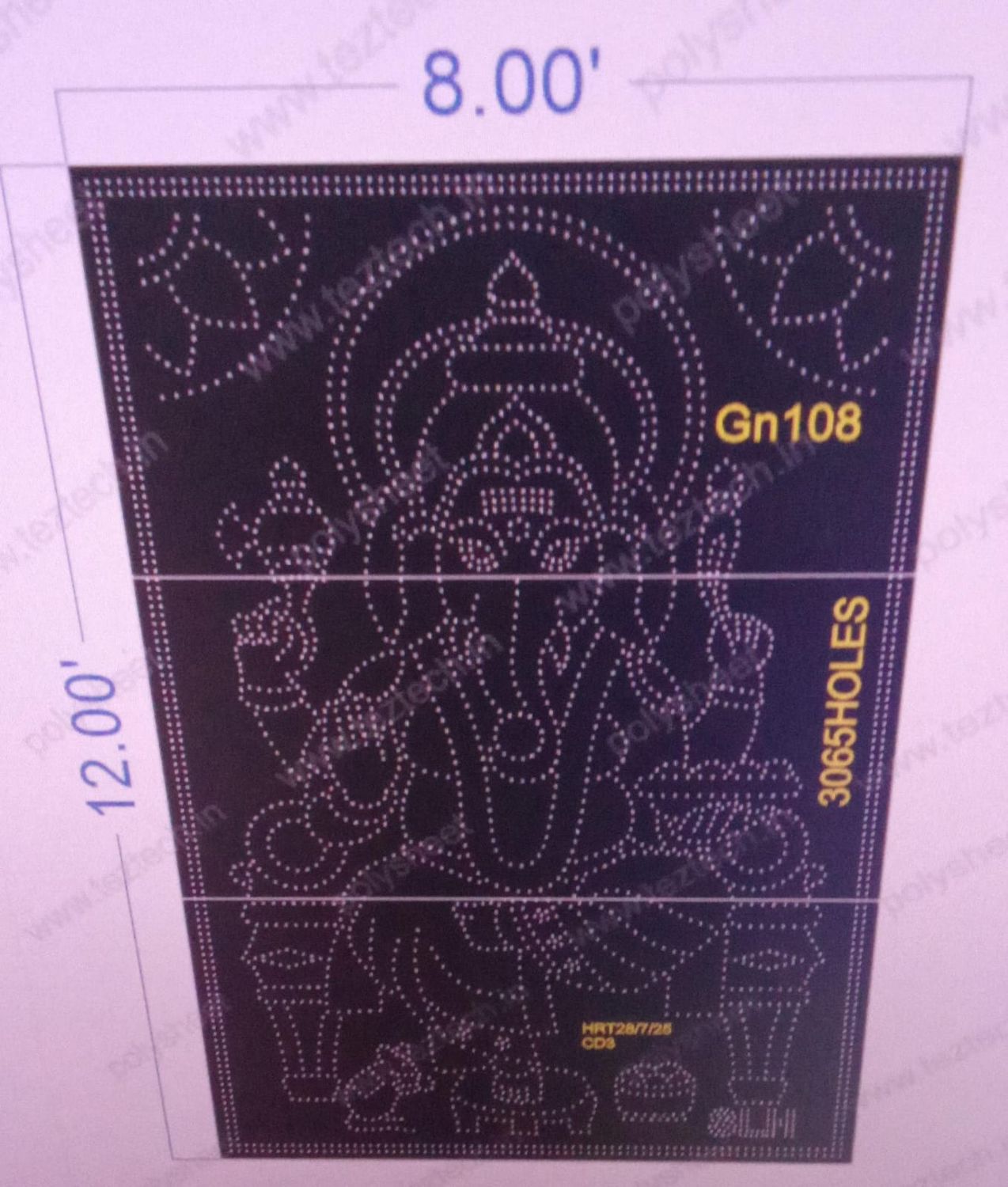 GN108 GANESHJI 12X8  FEET 3065  HOLES  (3 PARTS)