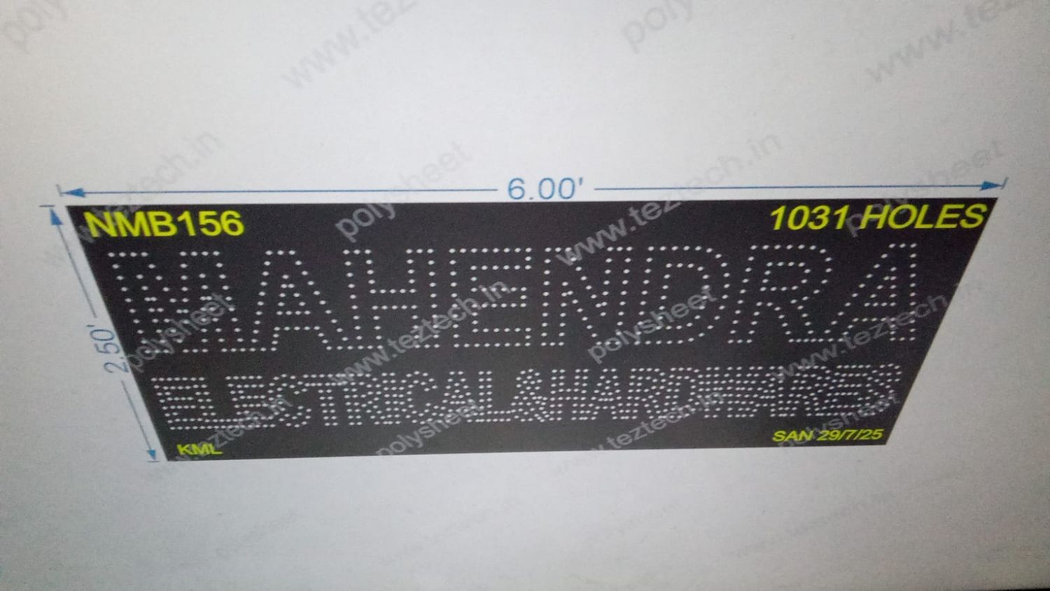 NMB156 NAME BOARD 1 PART 2.5X6 FEET 1031 HOLES