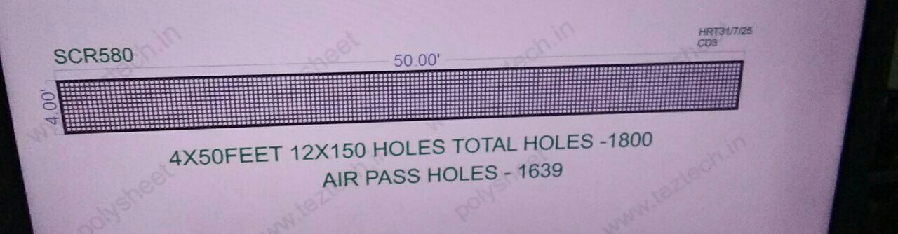 SCR580 SCREEN SHEET  4X50 FEET 12X150 HOLES SCREEN TOTAL HOLES=1800