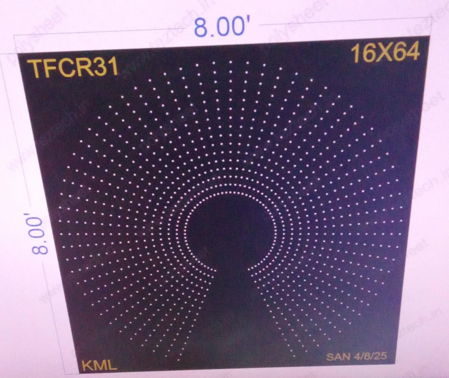 TFCR31	8X8  FEET 16X64  HOLES DEGREE CIRCLE TOTAL HOLES=1024