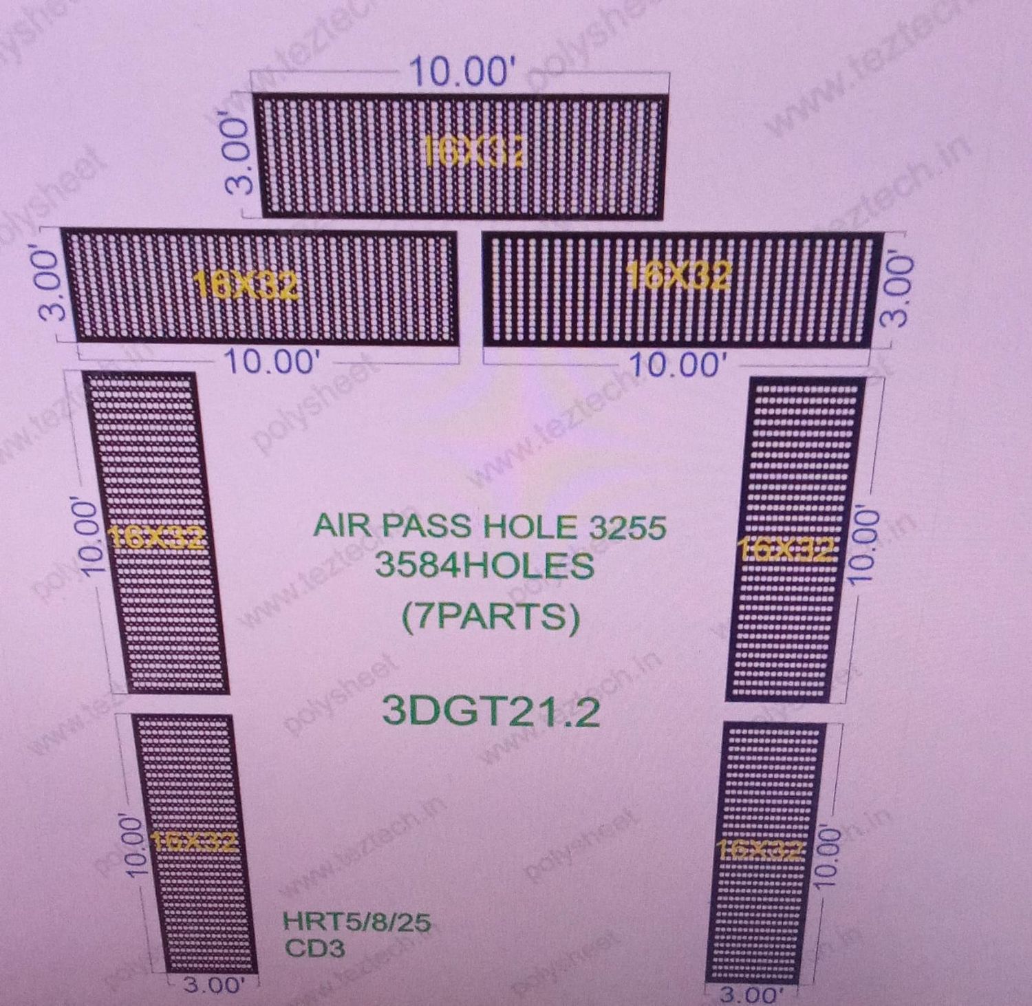 3DGT21.2 GATE  26X20  FEET 3584  HOLES  (7PARTS) AIR PASS HOLE 3255