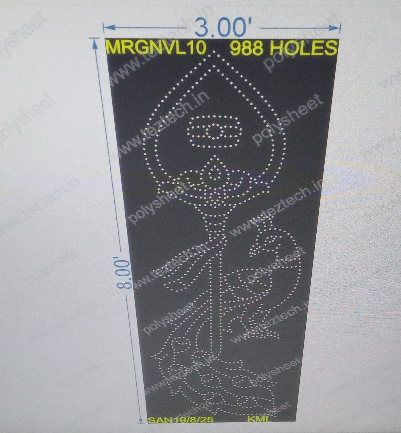 MRGNVL10 MURGAN VEL 1 PART 8X3 FEET 988 HOLES