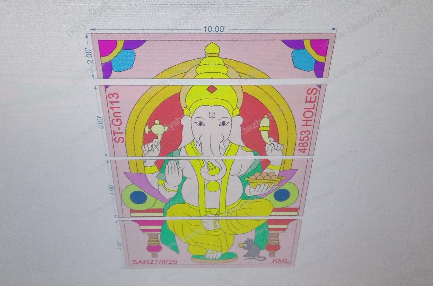 ST-GN113 STICKER GANESHJI 10X14 FEET 4853 HOLES IN 4 PART