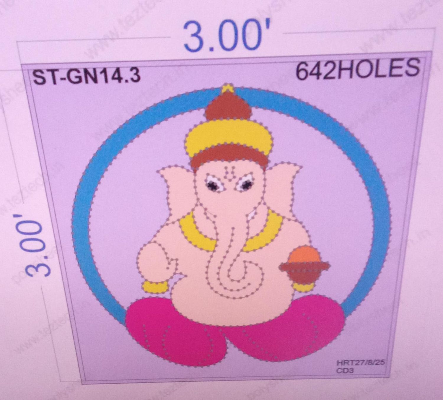 ST-GN14.3  STICKER GANESH JI  3X3 FEET 642  HOLES IN 1 PART
