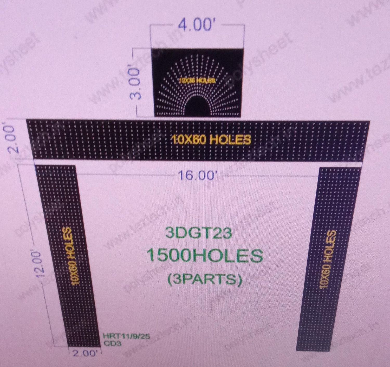 3DGT23  GATE  14X16  FEET 1500  HOLES  (3 PARTS)