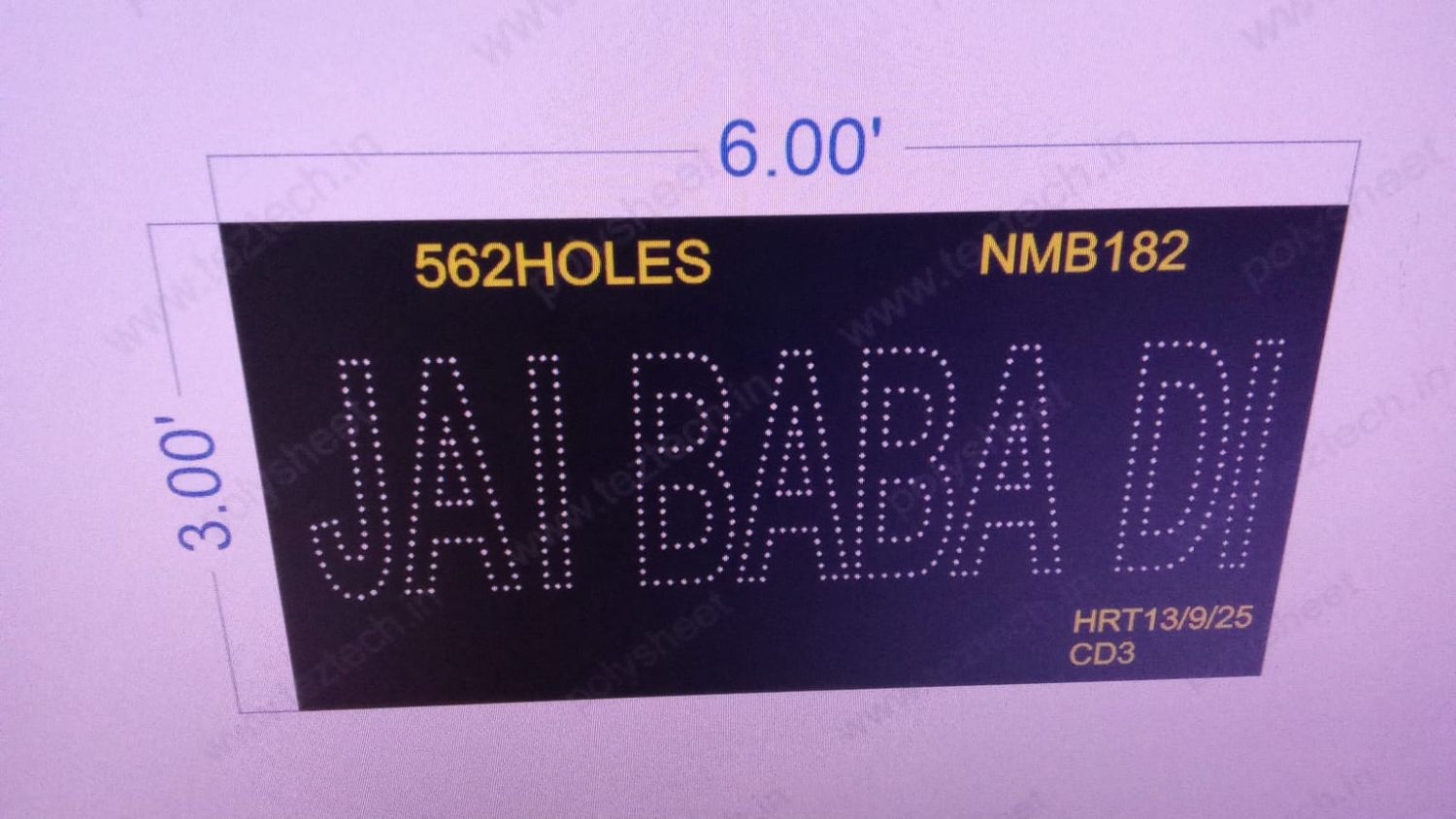 NMB182 NAME BOARD 1 PART 3 X6   FEET 562 HOLES