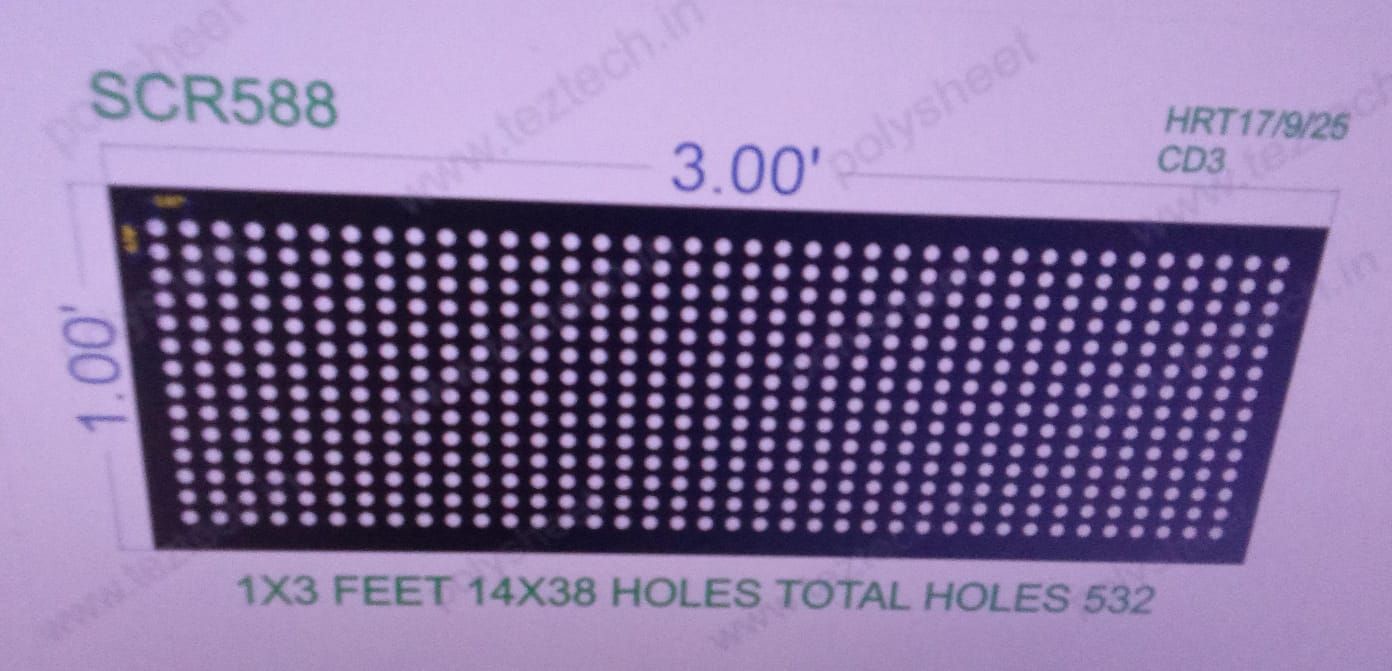 SCR588  SCREEN SHEET  1X3   FEET 14X38  HOLES SCREEN TOTAL HOLES= 532