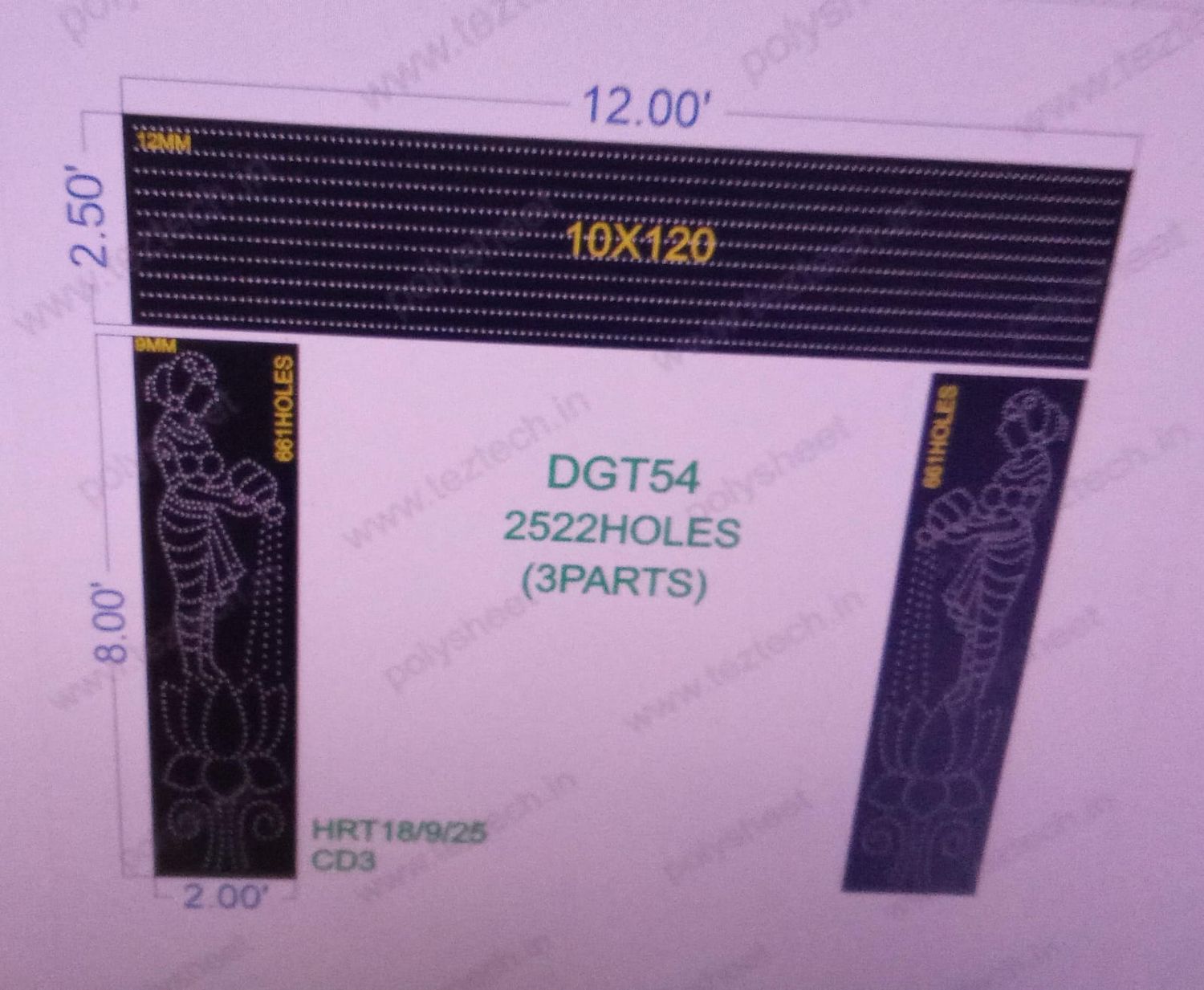 DGT54 WATER WITH WOMAN AND SCREEN 10X120 DESIGNER GATE 3 PART FEET 2522 HOLES