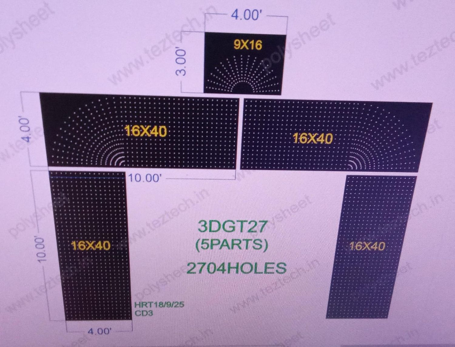 3DGT27  GATE  17X20  FEET 2704  HOLES  (5 PARTS)
