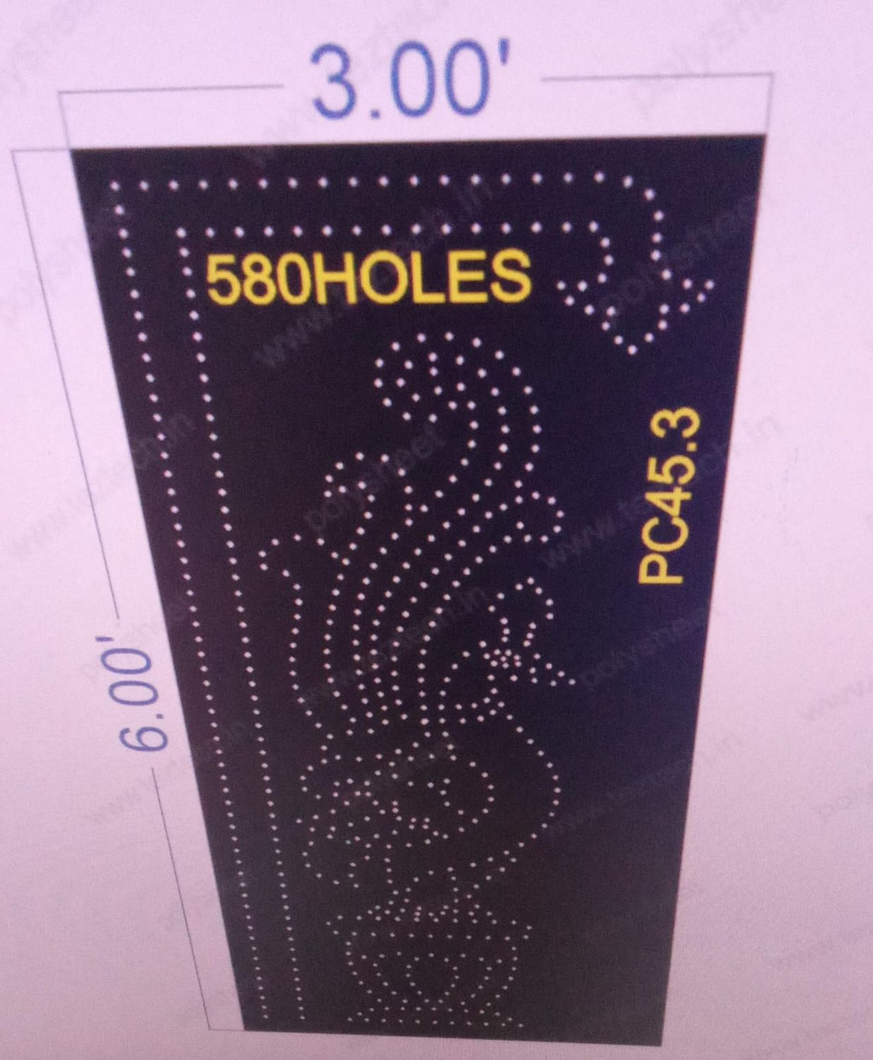 PC45.3  PEACOCK 6X3 FEET 580   HOLES