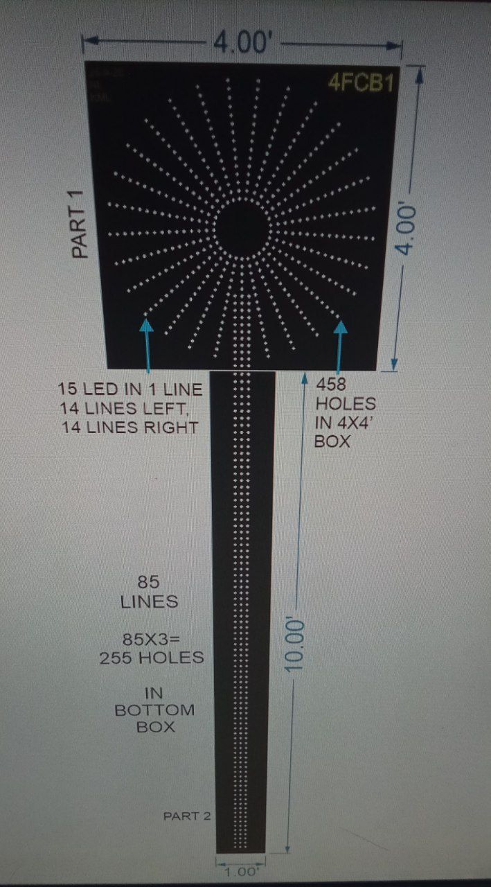 4FCB1 CIRCLE CRACKER TREE POLY SHEET WITH HOLES 4X4 FEET 1 PART 1X10 FEET 2ND PART TOTAL 4X14 FEET 713 TOTAL HOLES