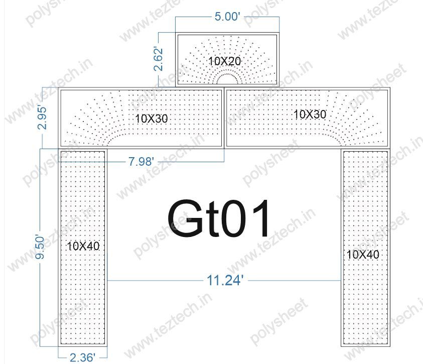 GT01 1600 HOLES  GATE 2.36 FT PILLAR , 10 LED PER LINE