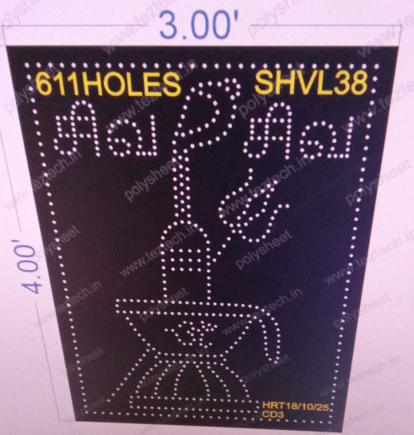 SHVL38 SHIVLING 1 PART 4X3 FEET 611  HOLES