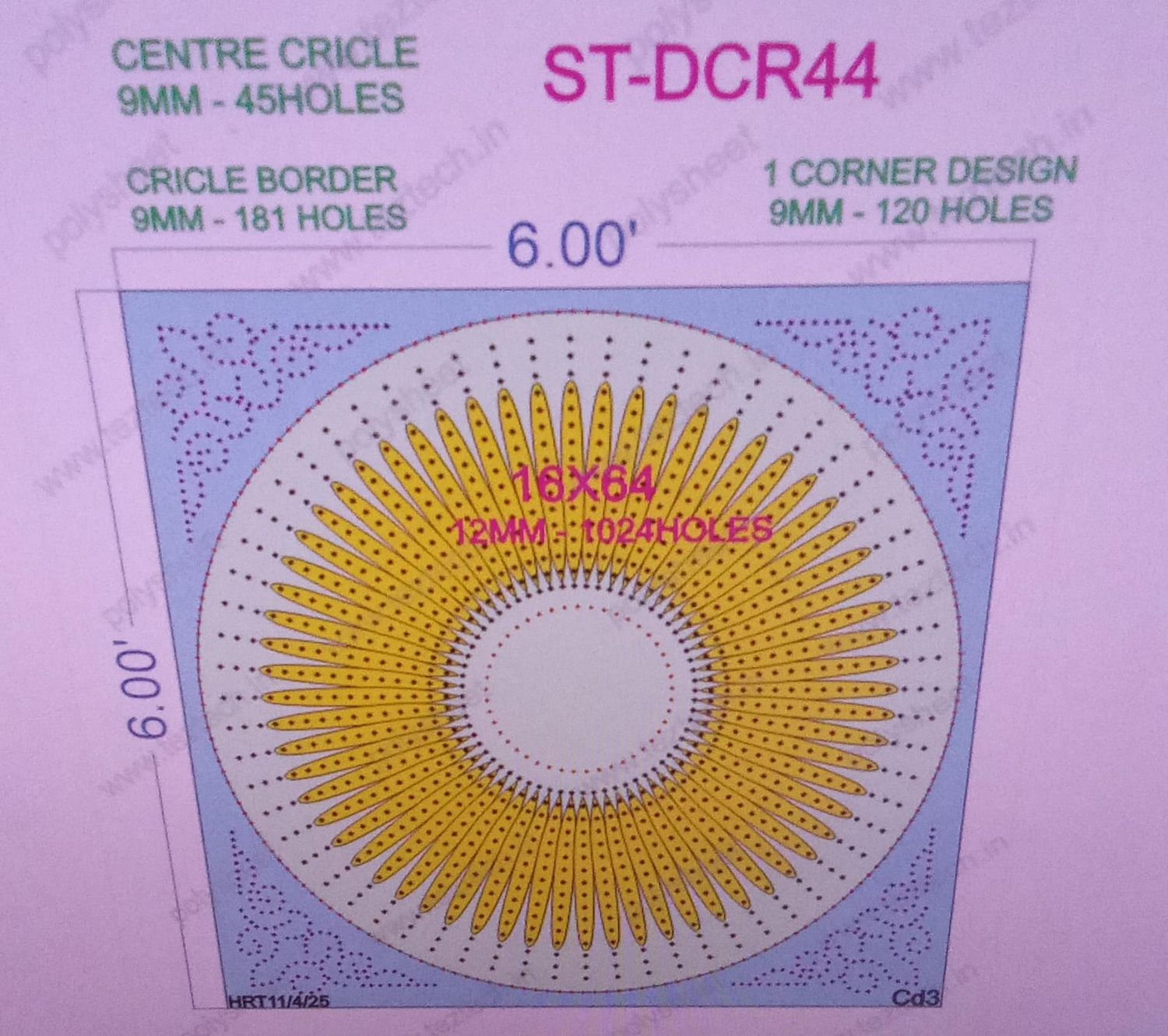 ST-DCR44  STICKER DESIGNER CRICLE 6X6  FEET 1730   HOLES IN 2  PART