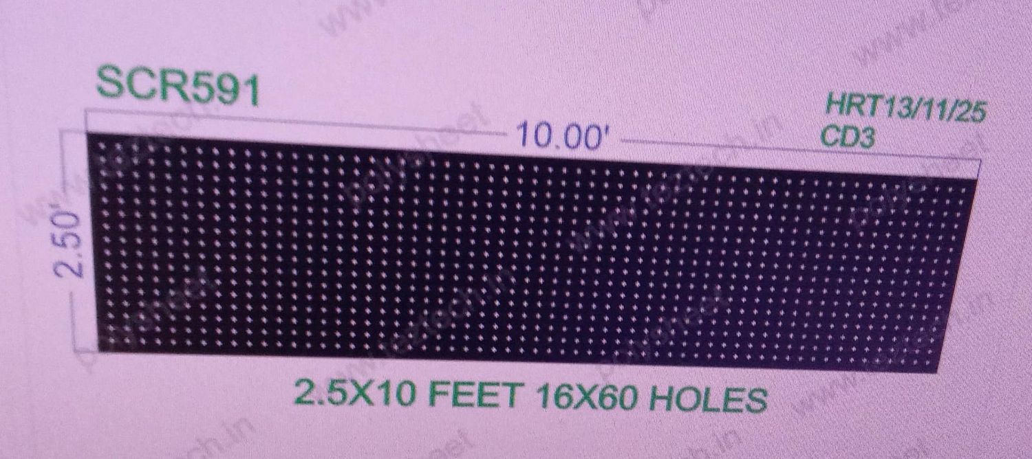 SCR591 SCREEN SHEET  2.5X10   FEET 16X60 HOLES SCREEN TOTAL HOLES= 960