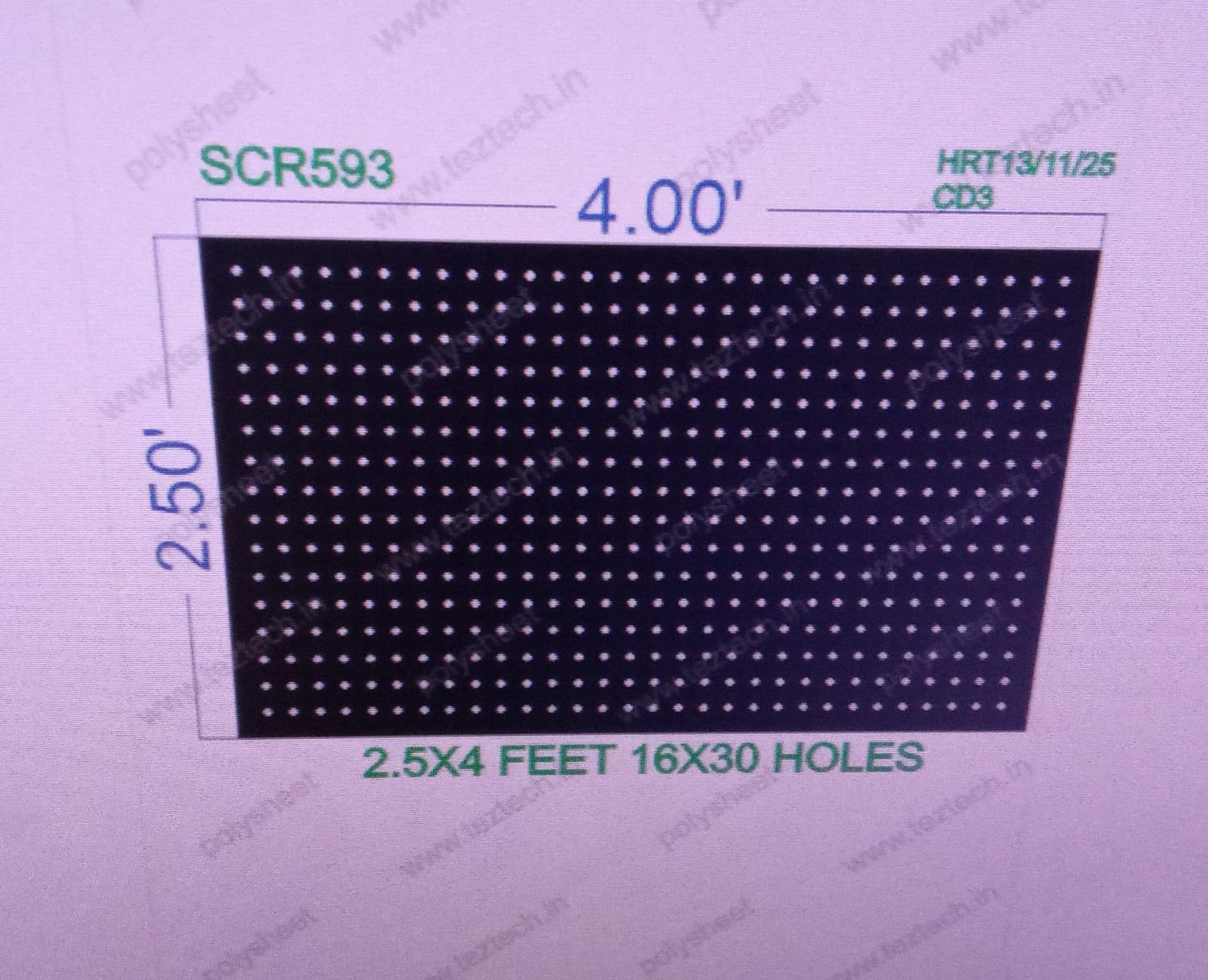 SCR593  SCREEN SHEET  2.5X4  FEET 16X30 HOLES SCREEN TOTAL HOLES= 480