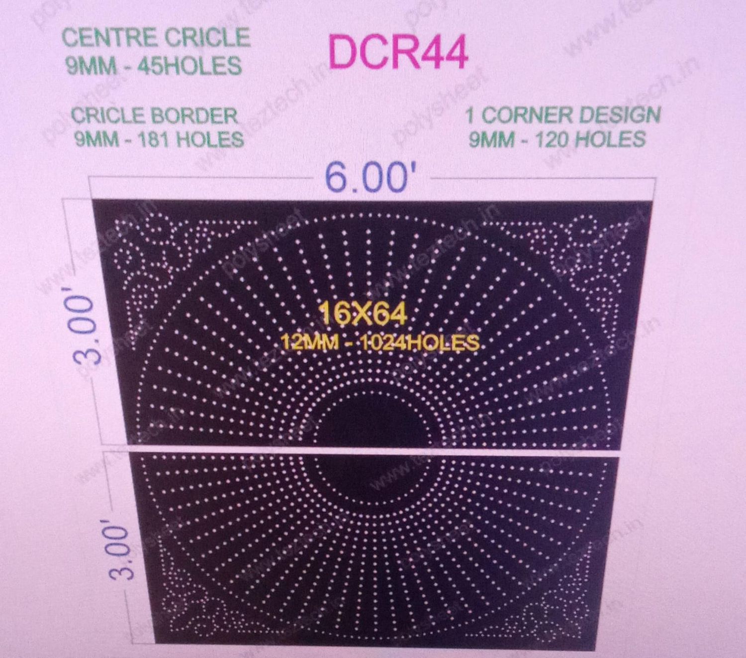 DCR43 DESIGNER CHAKRY 2 PART 6X6 FEET 1730 HOLES