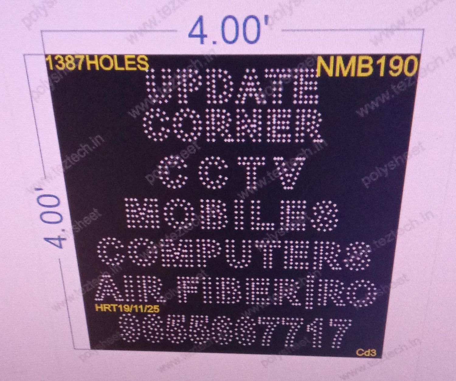 NMB190 NAME BOARD 4X4  FEET 1387 HOLES