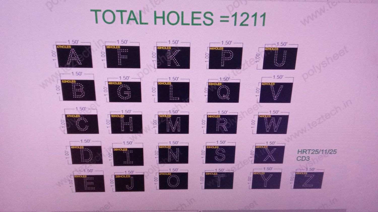 A TO Z  ALPHABET 1X1.5  FEET 1211  HOLES