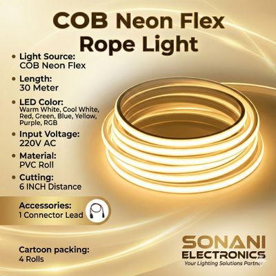 COB LED Strip Lights Outdoor Waterproof 30 METER , WARM WHITE Super Bright 200W LED Rope Light, IP65 Flexible Cuttable