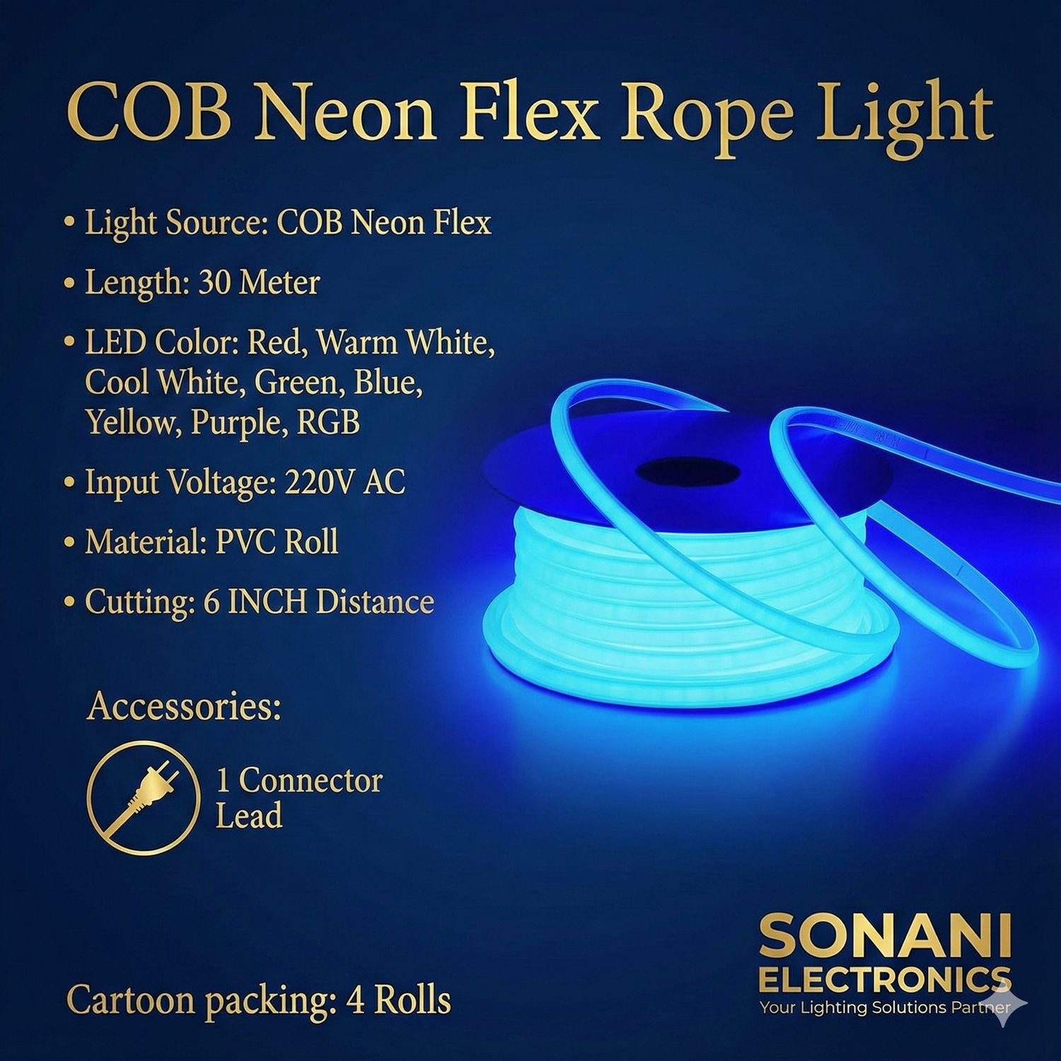 COB LED Strip Lights Outdoor Waterproof 30 METER , BLUE Super Bright 200W LED Rope Light, IP65 Flexible Cuttable