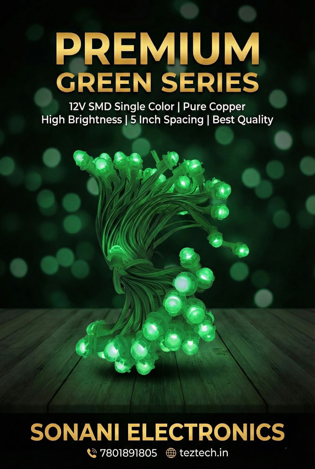 (SCP48) 12V 5 INCH SMD SERIES GREEN (COPPER WIRE)