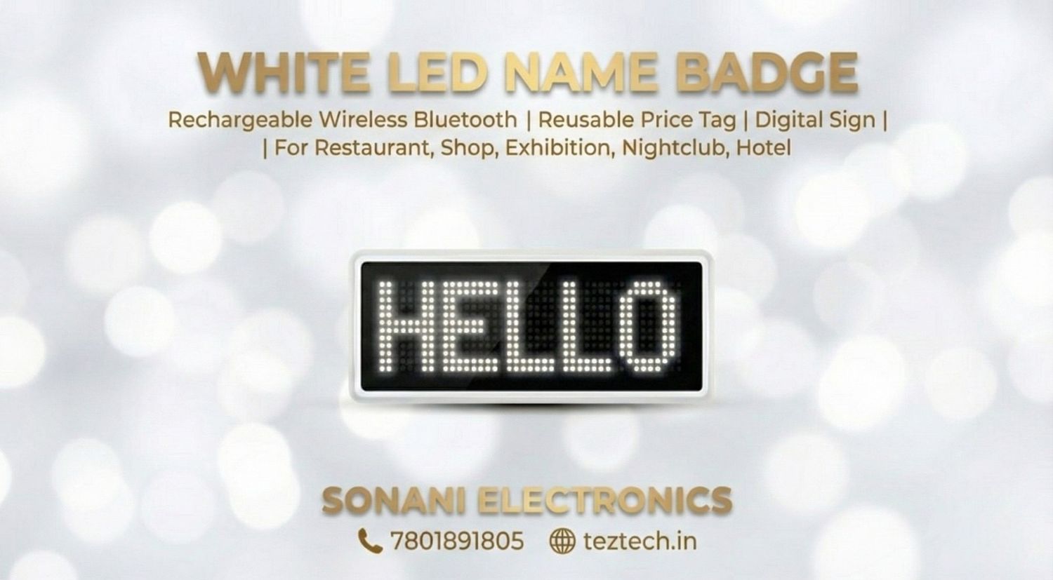 (LNB8)WHITE LED NAME BADGE BLUETOOTH